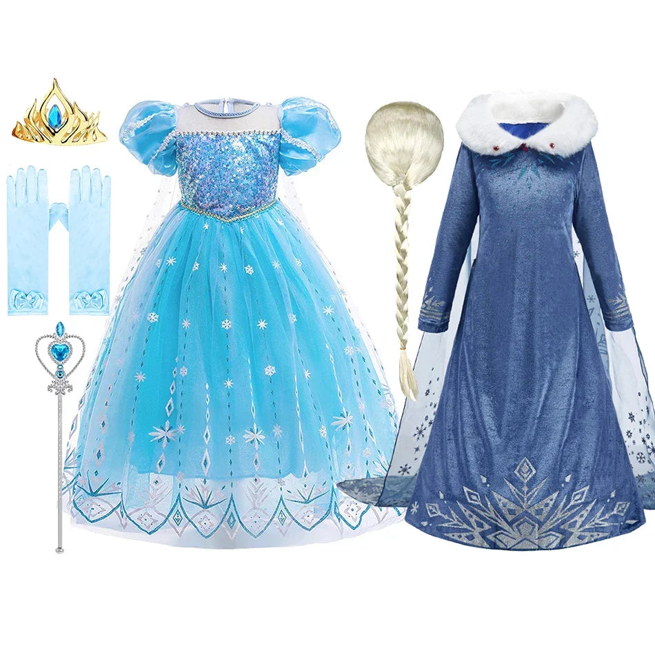 Children Snow Queen Costume Kids Elsa Cosplay Performance Sequins Disguise Girls Princess Party Elegant Fantasy Halloween Dress