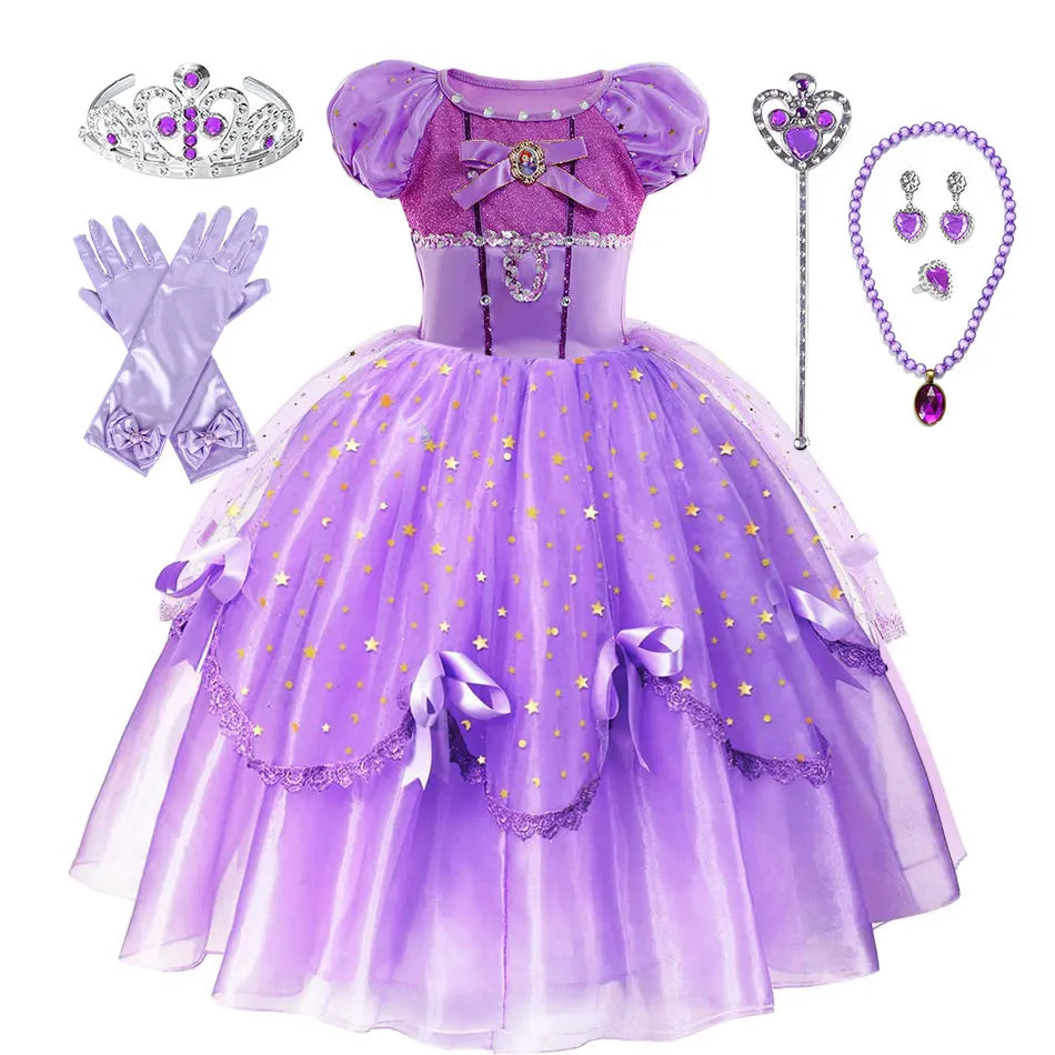 Little Girl Sofia Princess Ball Gown Role Play Delicate Carnival Costume Junior Catoon TV Series Heroine Dress Birthday Party