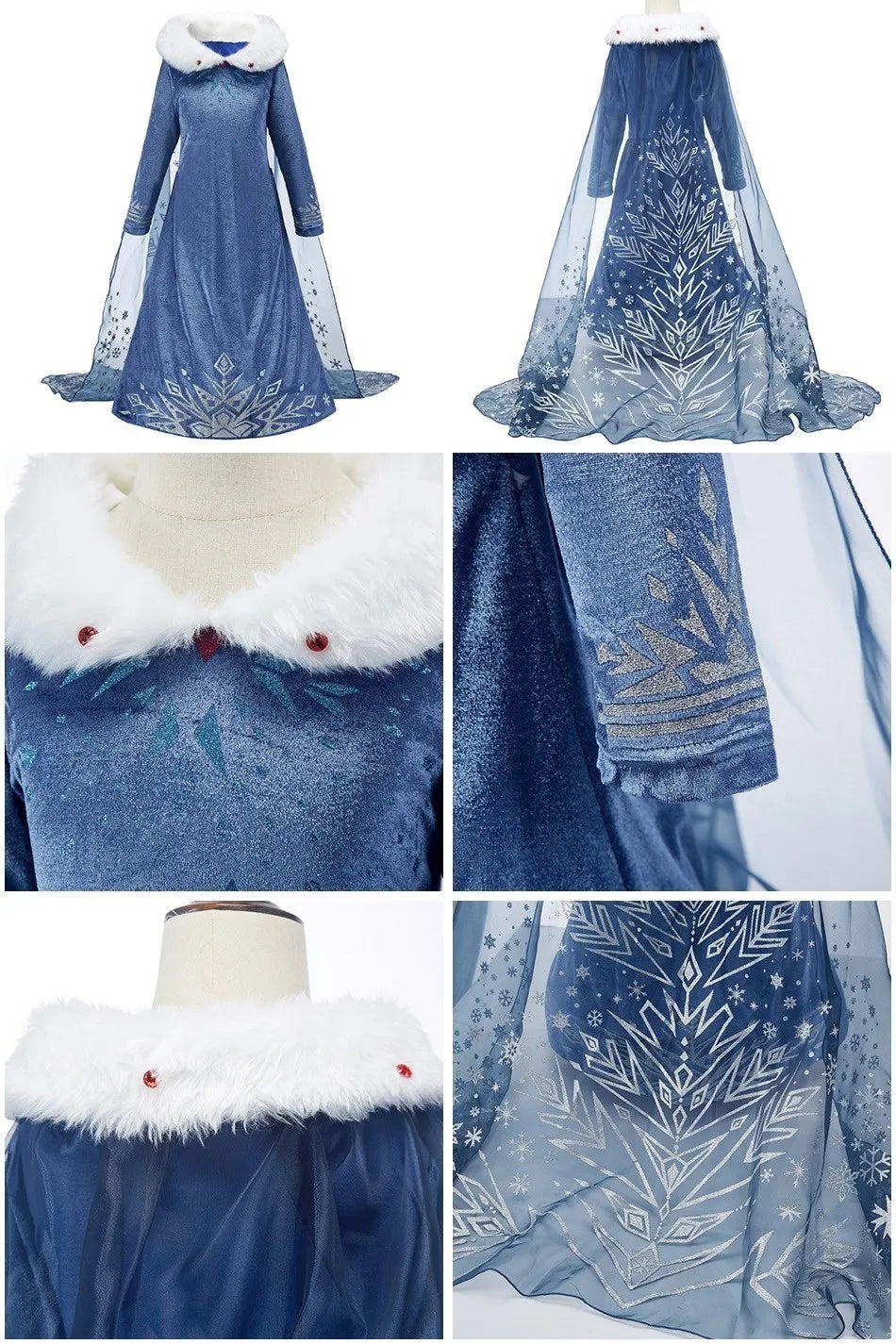 Princess Dress for Girls Elsa Anna Cosplay Costume Kids Jasmine Belle Cinderella Aurora Halloween Christmas Party Elegant Dress