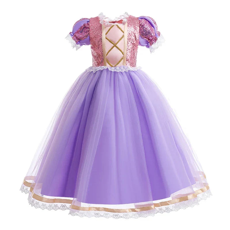 Beauty and the Beast Inspired Party Mesh Dress for Girl Elegant Fancy Princess Costume Belle Deluxe Ball Gown Kid Christmas Robe