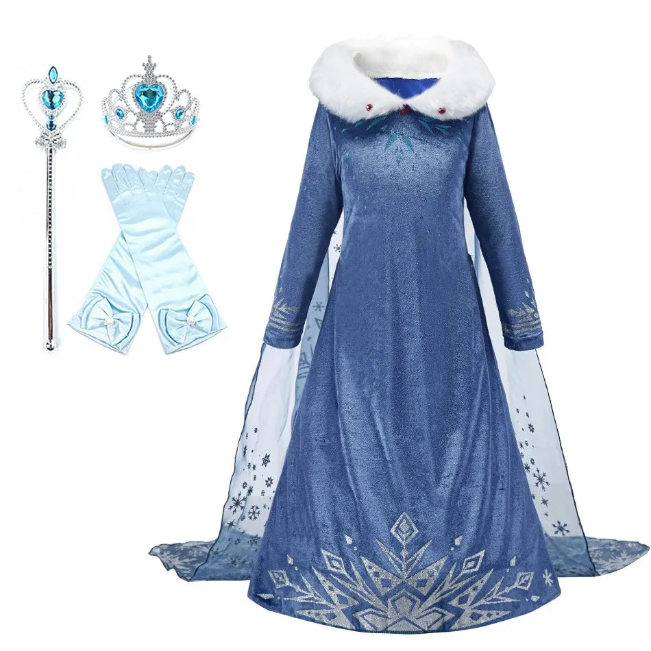 Children Snow Queen Princess Dress Winter Girl Elsa Costume Carnival Birthday Holiday Party Dress Kids New Outfit Clothes