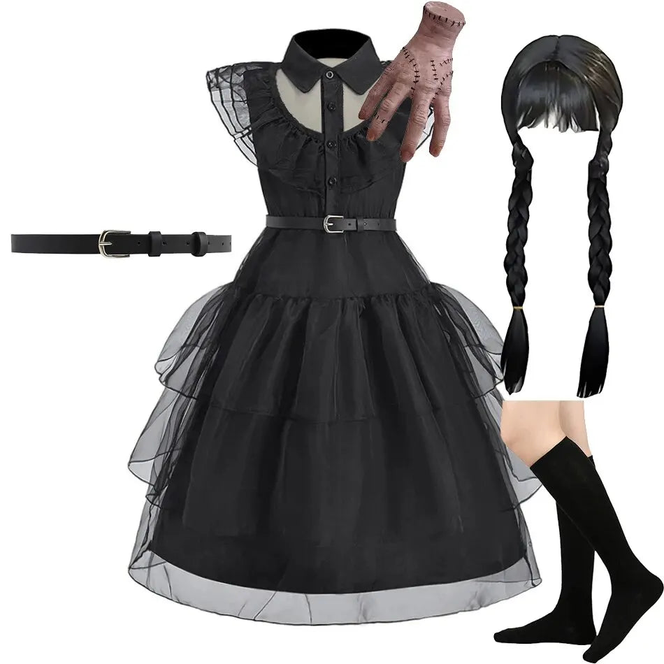 Girl Costume Kids Cosplay Black Princess Dress Children Pageant Dinner Dress Girl Halloween Party Dancing Clothing