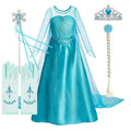 Halloween Elsa Dress for Girls Children Party Princess Costume Kids Disguise with Long Cloak Girl Snow Queen Carnival Clothes