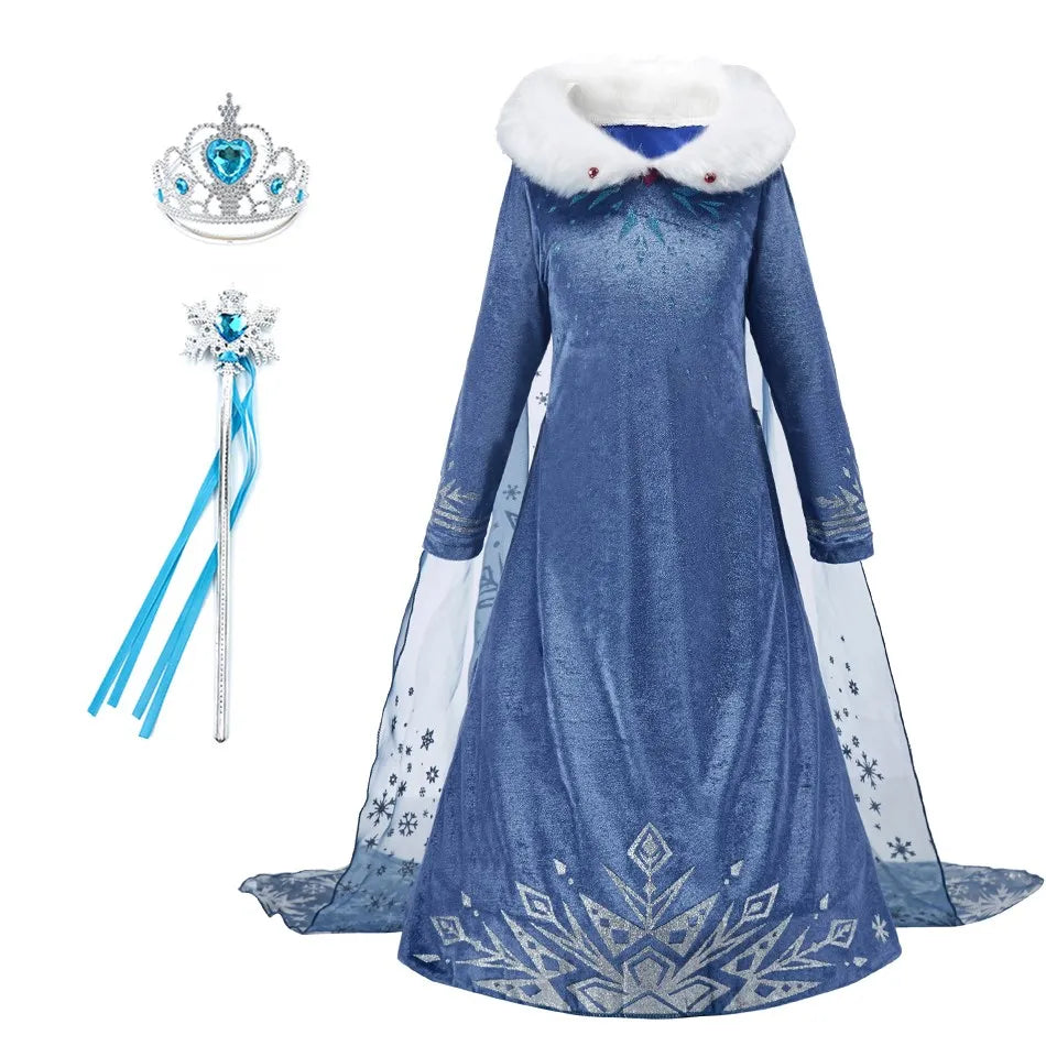 Children Snow Queen Princess Dress Winter Girl Elsa Costume Carnival Birthday Holiday Party Dress Kids New Outfit Clothes