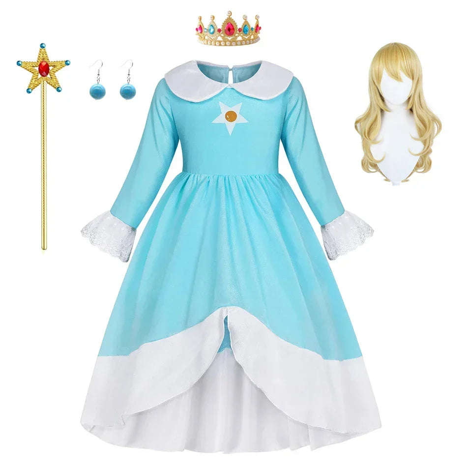 Dress Girls Peach Children Halloween Costume Game Role Play Princess Dress Long Sleeve