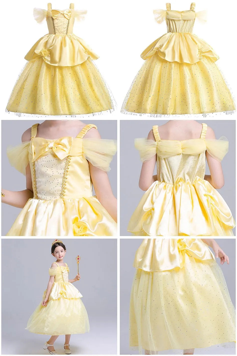Kids Belle Costume Girl Halloween Princess Cosplay Party Dress Children Rapunzel Cinderella Anna Elsa Encanto Birthday Clothes