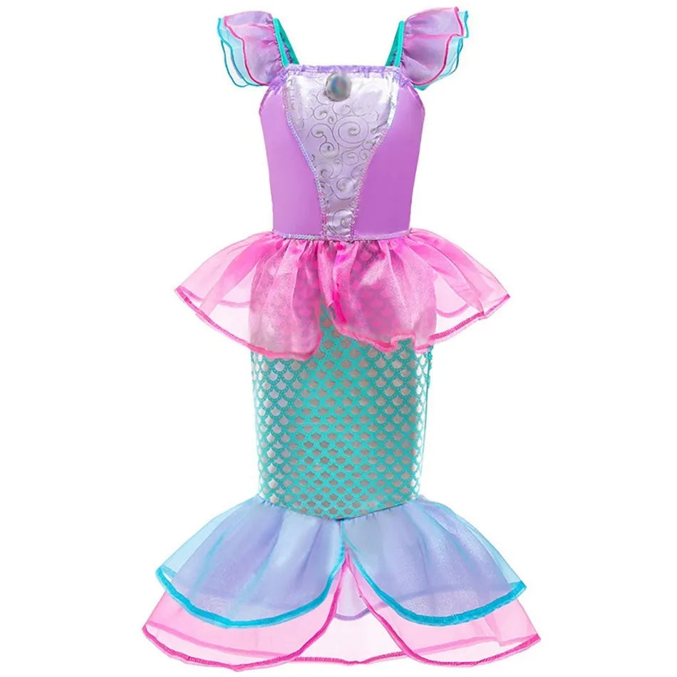 Girls Little Mermaid Aurora Costume Children Ariel Sleeping Beauty Dress Kids Peach Wedding Pink Fantasy Princess Disguise