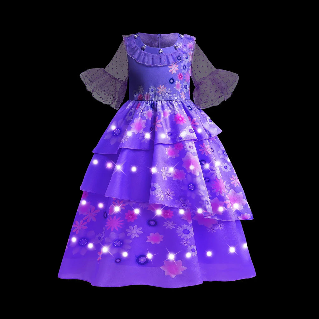 2025 Evening Party Girls LED Lights Elsa Anna Kids Princess Dress Coslplay Halloween Luminous Prom Gowns