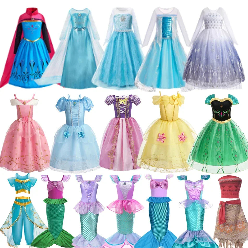 Girls Elsa Anna Dress Children Princess Carnival Dress Kids Jasmine Rapunzel Pageant Flower Disguise Cosplay Christmas Costume