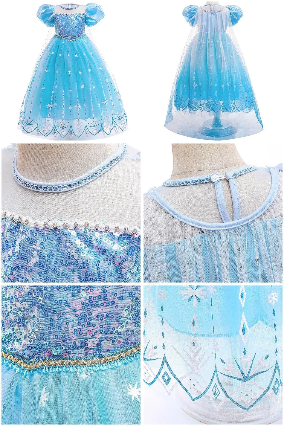 Children Snow Queen Costume Kids Elsa Cosplay Performance Sequins Disguise Girls Princess Party Elegant Fantasy Halloween Dress