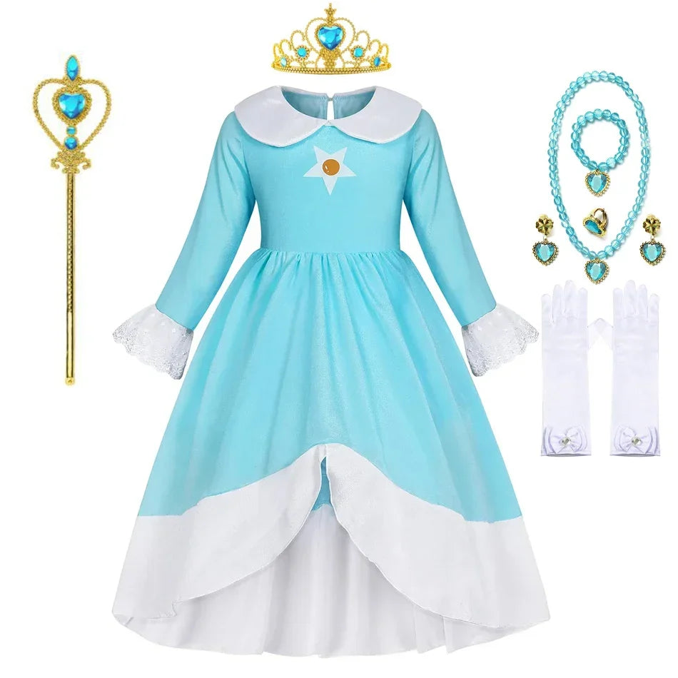 Dress Girls Peach Children Halloween Costume Game Role Play Princess Dress Long Sleeve