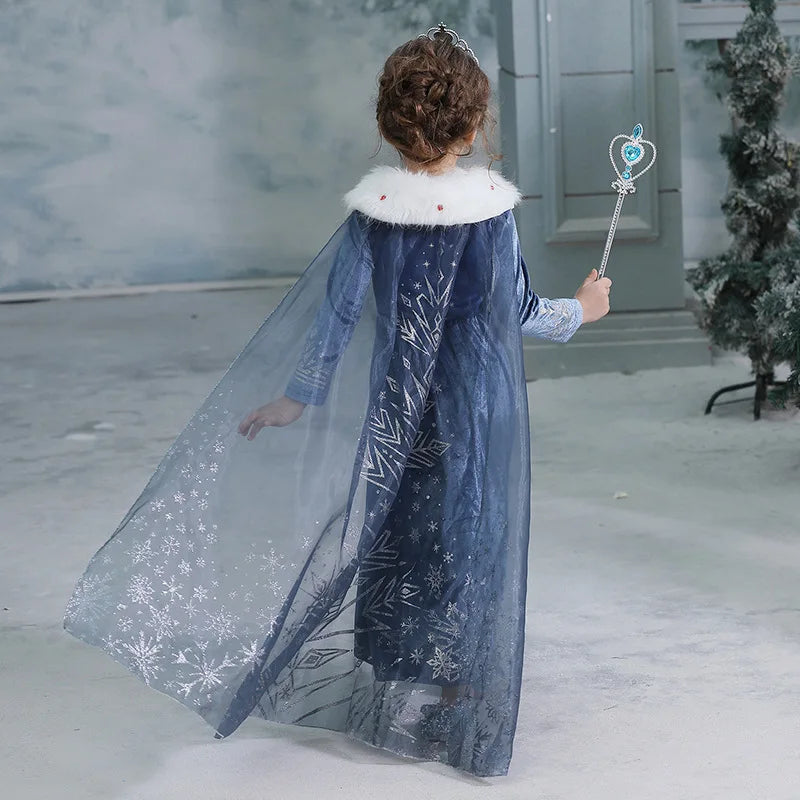 Elsa Dress for Girl Princess Birthday Party Winter Costume Kids Cosplay Frozen Evening Long Sleeve Clothes Snow Queen