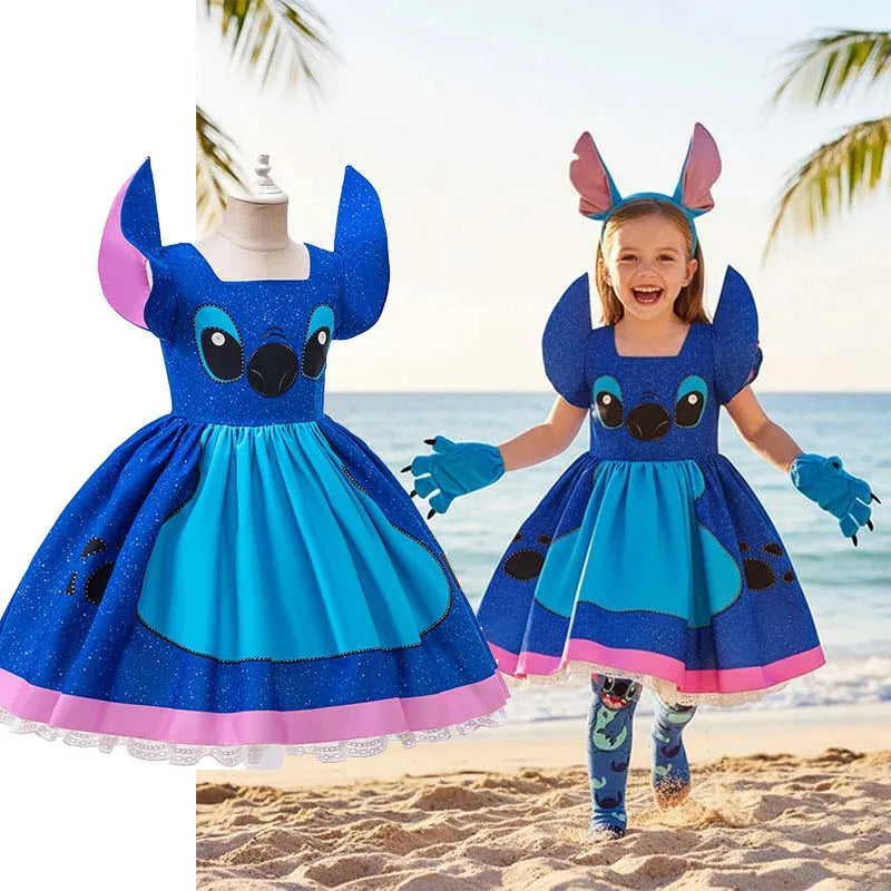 Girls Stitch Cosplay Dress Cute Cartoon Movie Style Costume for Halloween Carnival Stage Performances & Kids' Dress-Up