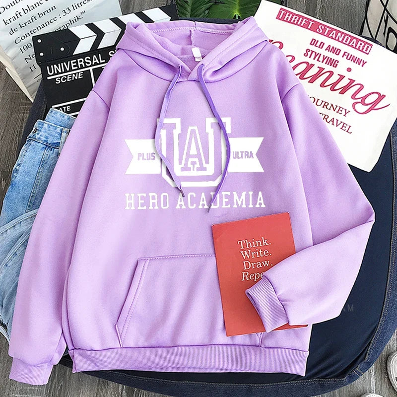 Harajuku Anime Manga UA My Hero Academia Logo Hoodies Sweatshirt Men Long Sleeve Streetwear Women Patchwork Winter Sweatshirts