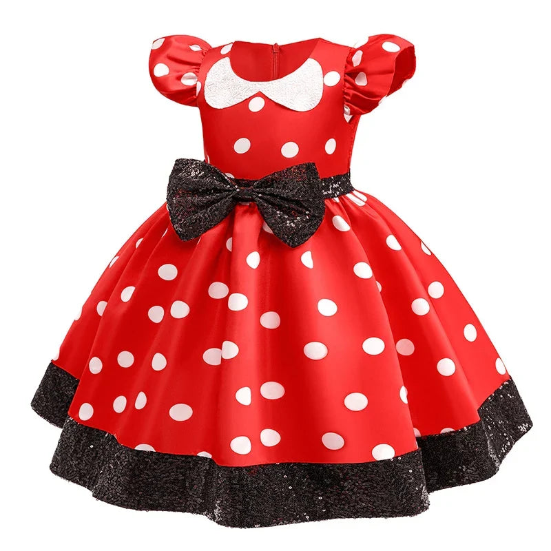 New Polka Dot Bow Sequin Little Fly Sleeve Princess Dress for Girls Christmas and Halloween Cosplay Performance Costume