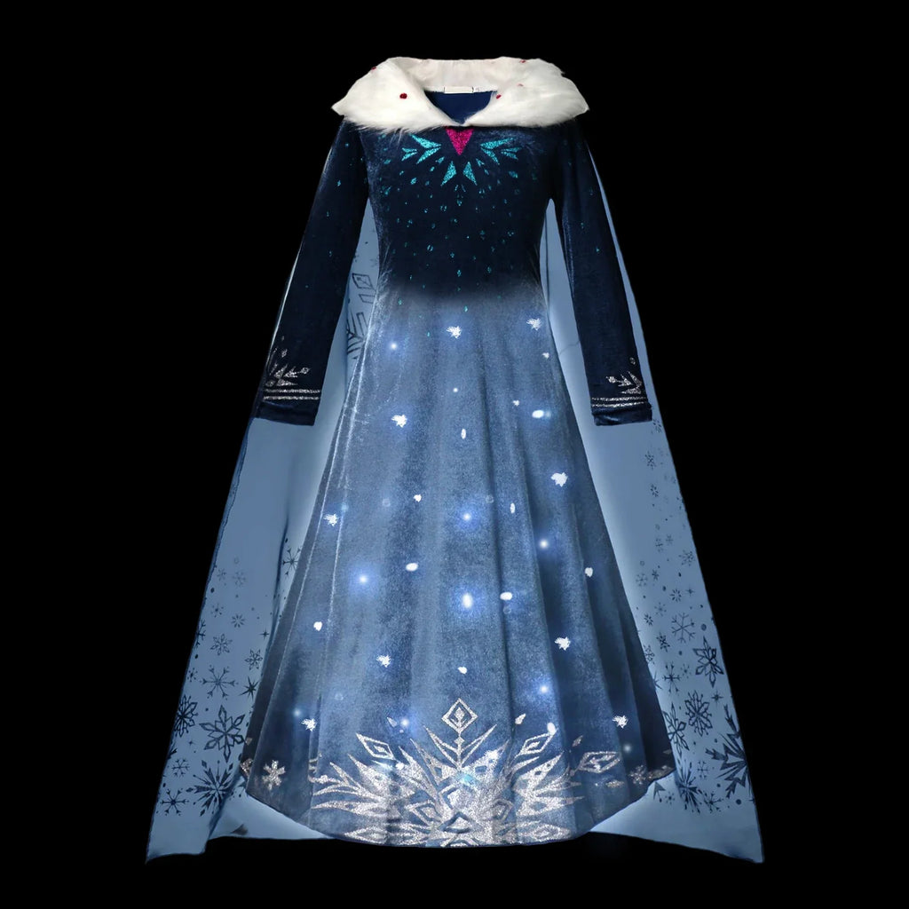 2025 Evening Party Girls LED Lights Elsa Anna Kids Princess Dress Coslplay Halloween Luminous Prom Gowns