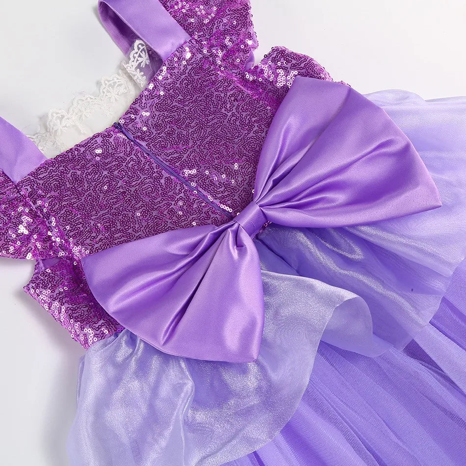 Purple Princess Dress Girl Cosplay Princess Short Sleeves Skirt Birthday Party Vestido Costume + Accessories