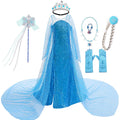 Toddler Shimmering Elsa Maxi Dress Feastured Princess Snow Queen Costume Full Bodice Sequins Embellished Christmas Party Frocks