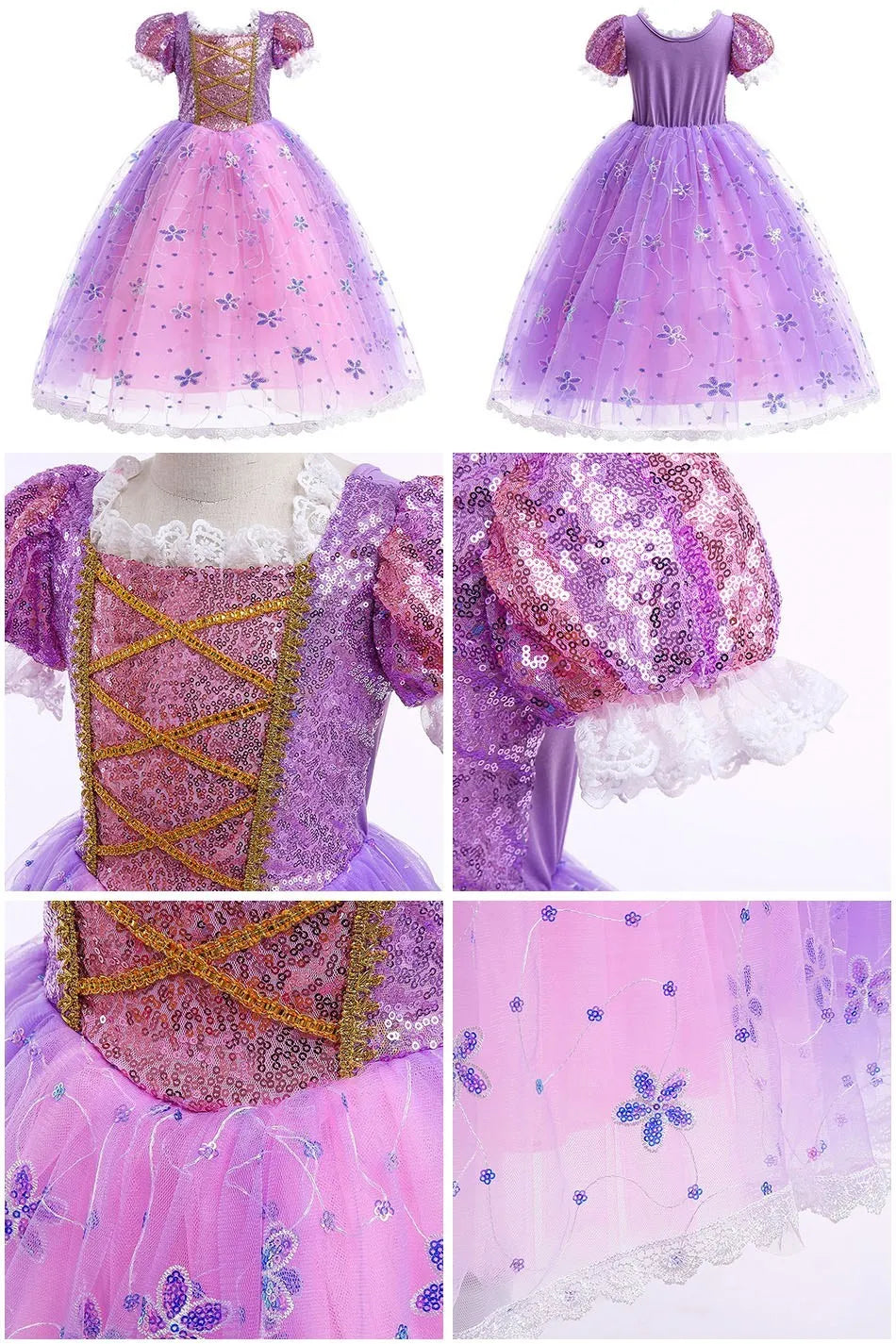 Kid Snow White Cinderella Rapunzel Elsa Belle Costume Girl Halloween Christmas Carnival Dress Children Princess Evening Gown