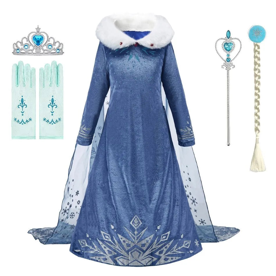 Children Snow Queen Costume Kids Elsa Cosplay Performance Sequins Disguise Girls Princess Party Elegant Fantasy Halloween Dress