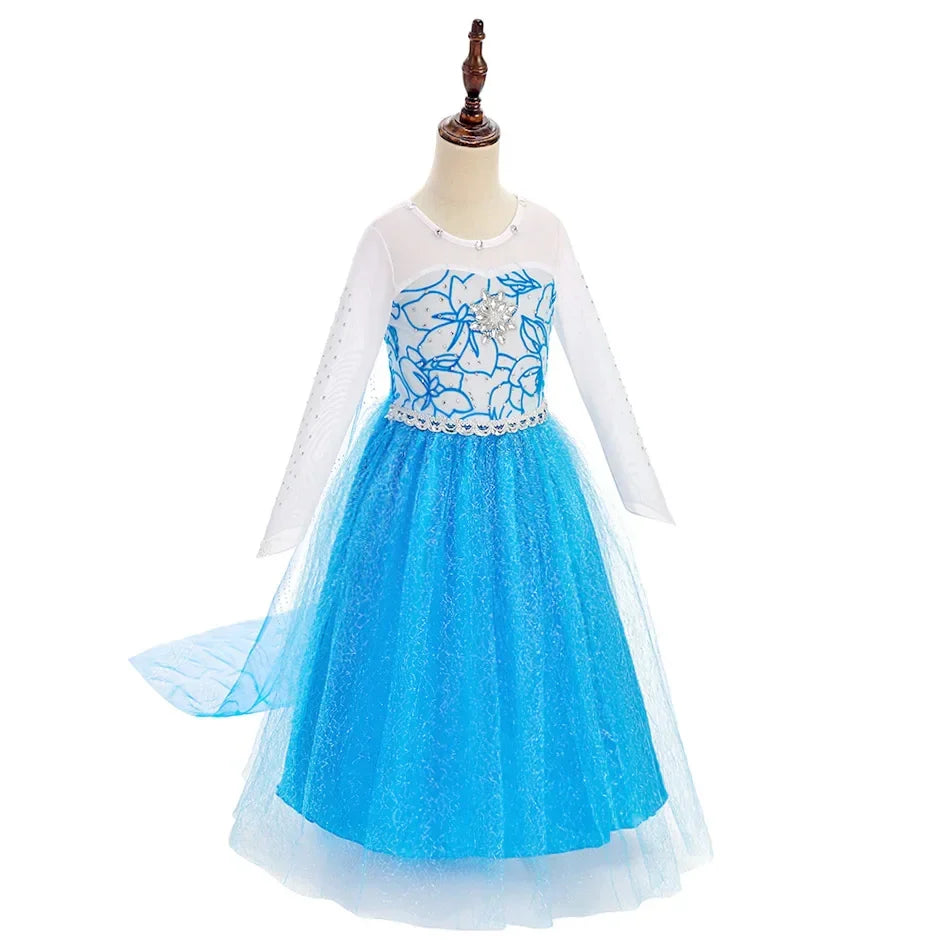Girl Anna Elsa Dress Kids Halloween Cosplay Costume Children Princess Dresses Carnival Birthday Elegant Party Clothes 3-10 Years
