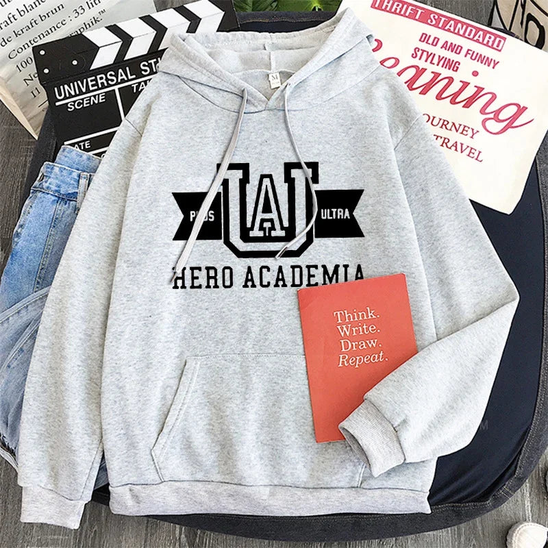 Harajuku Anime Manga UA My Hero Academia Logo Hoodies Sweatshirt Men Long Sleeve Streetwear Women Patchwork Winter Sweatshirts