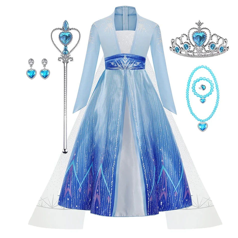 2026 Elsa Kids Princess Costume For Girl Birthday Party Long Sleeve Halloween Cosplay Carnival Clothing Kids Dress For Girls