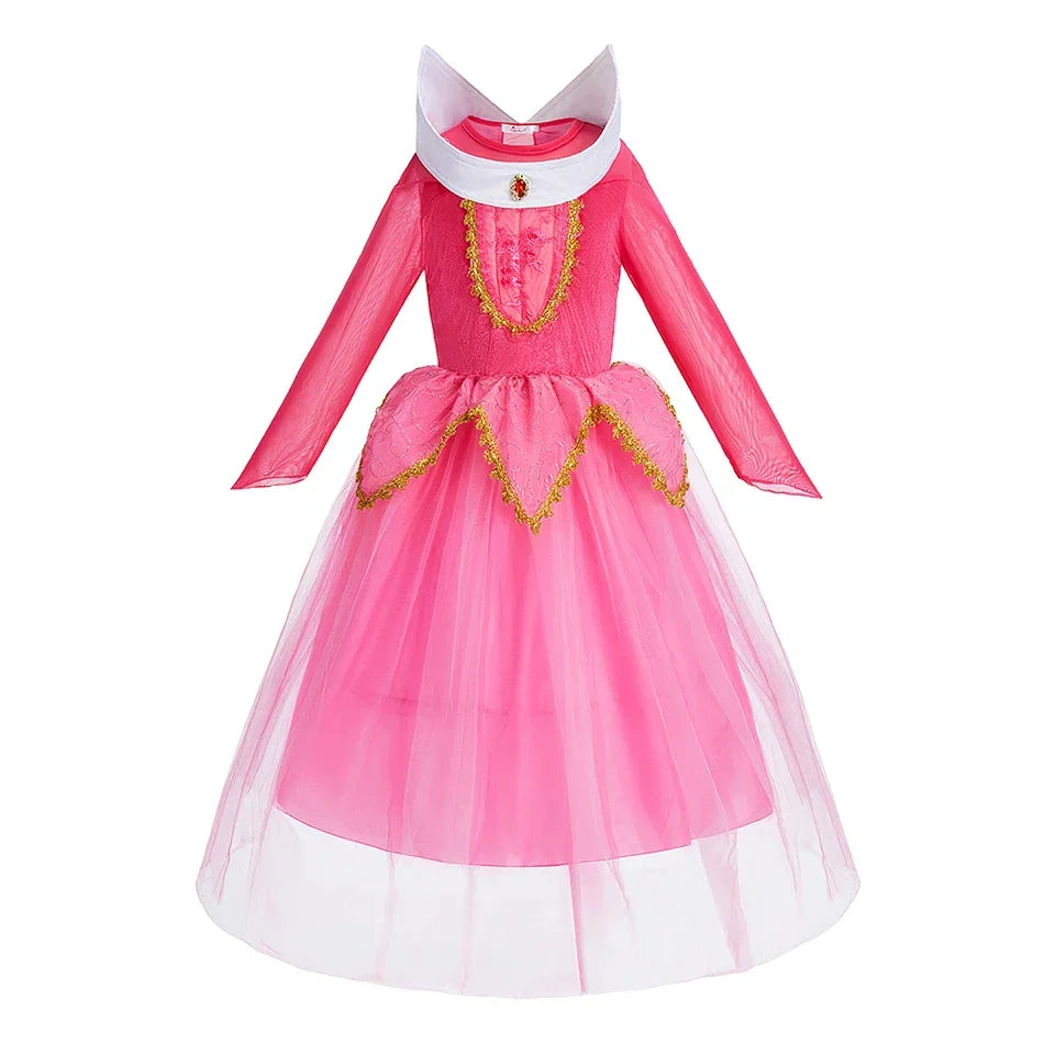 Princess Dress for Girls Elsa Anna Cosplay Costume Kids Jasmine Belle Cinderella Aurora Halloween Christmas Party Elegant Dress