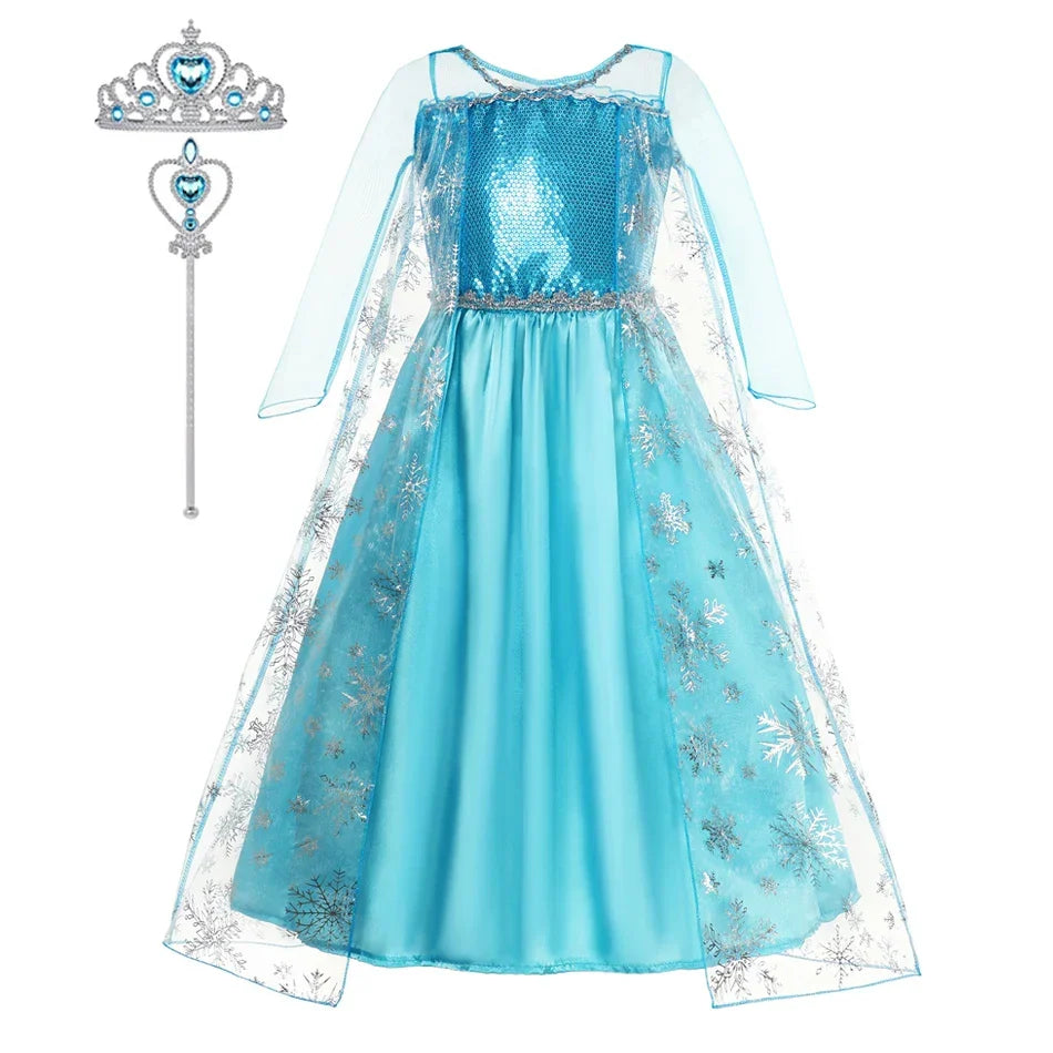 Girls Snow Queen Elsa Kids Costumes for Girl 2025 Carnival Party Prom Gown Robe-Playing Children Clothing Toddler Princess Dress