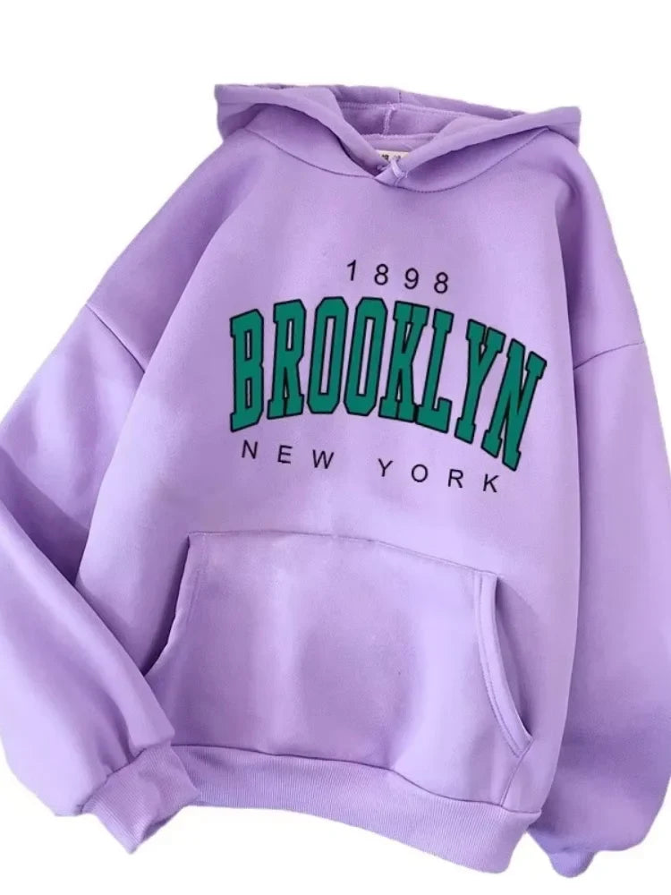 Spring and Autumn Winter New Fleece Loose Women's Hoodie Hot Selling Brooklyn Printed Couple Hoodie Sweatshirt Coat