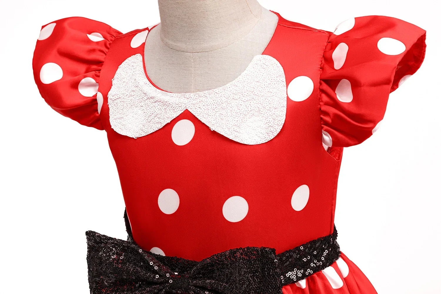 New Polka Dot Bow Sequin Little Fly Sleeve Princess Dress for Girls Christmas and Halloween Cosplay Performance Costume