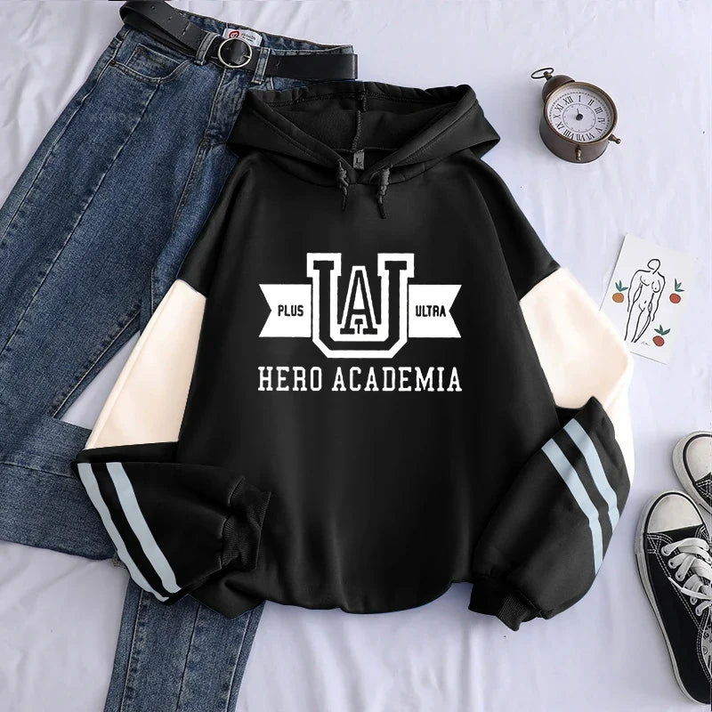 Harajuku Anime Manga UA My Hero Academia Logo Hoodies Sweatshirt Men Long Sleeve Streetwear Women Patchwork Winter Sweatshirts