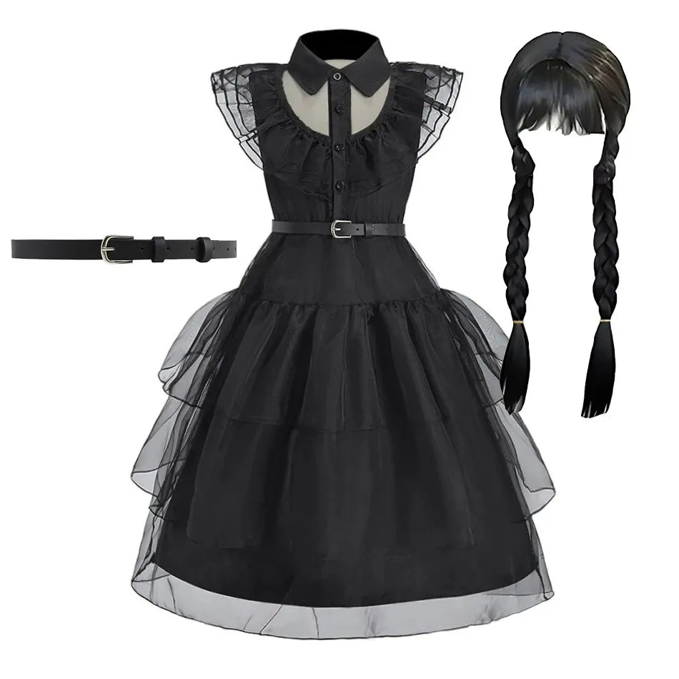 Girl Costume Kids Cosplay Black Princess Dress Children Pageant Dinner Dress Girl Halloween Party Dancing Clothing