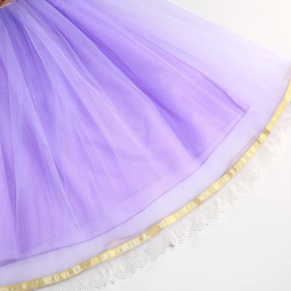 Purple Princess Dress Girl Cosplay Princess Short Sleeves Skirt Birthday Party Vestido Costume + Accessories