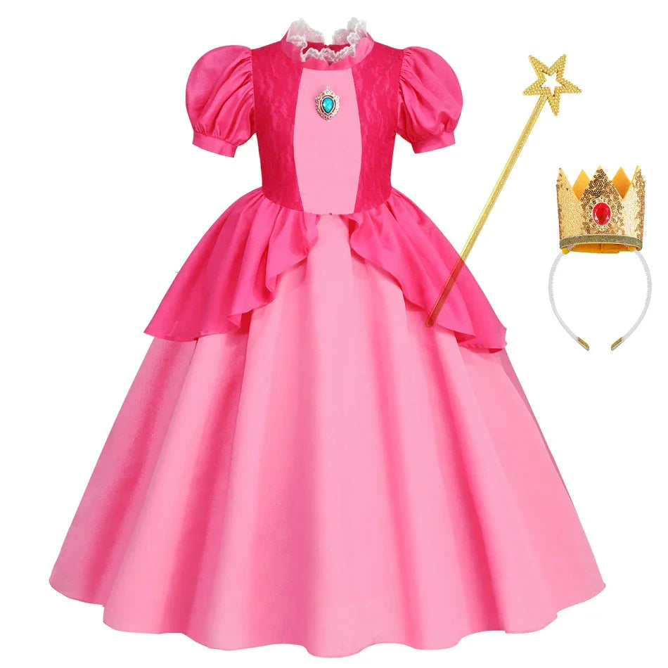 Peach Dresses For Girls Princess Costume Clothes Party Cosplay Halloween Carnival Birthday Dress Kids Vestidos
