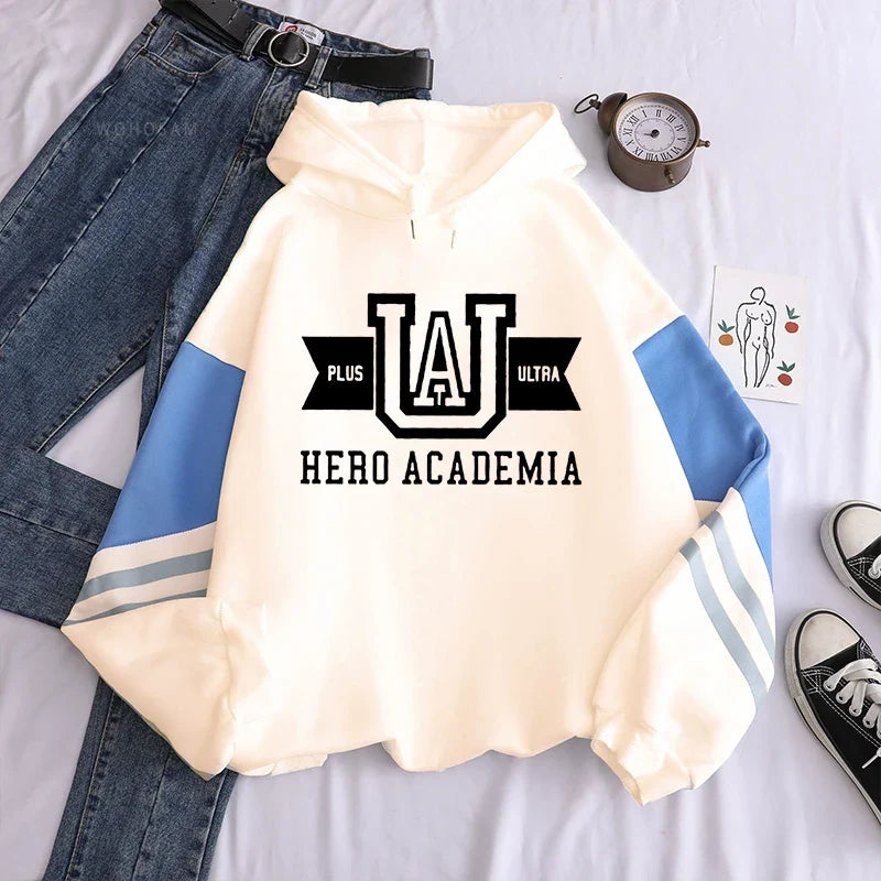 Harajuku Anime Manga UA My Hero Academia Logo Hoodies Sweatshirt Men Long Sleeve Streetwear Women Patchwork Winter Sweatshirts
