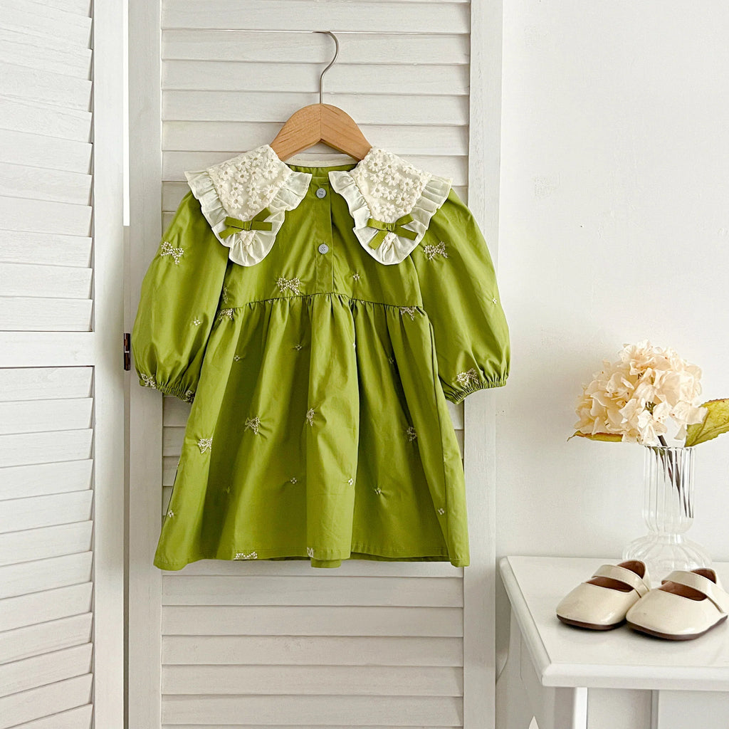 Autumn 0-6Yrs Girls Princess Dress Baby Girl Clothes Clothes Butterfly Collar Baby Girl One Piece Clothes Embroidery Kids Dress