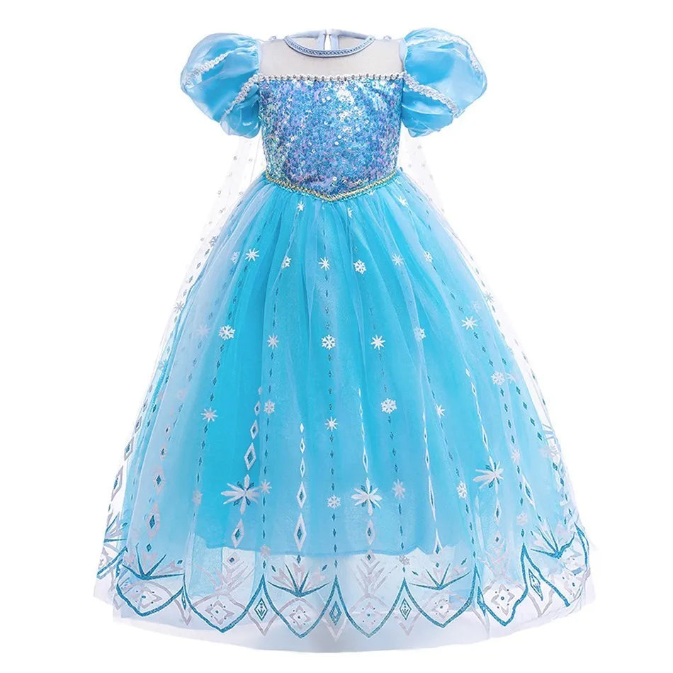 Children Snow Queen Costume Kids Elsa Cosplay Performance Sequins Disguise Girls Princess Party Elegant Fantasy Halloween Dress