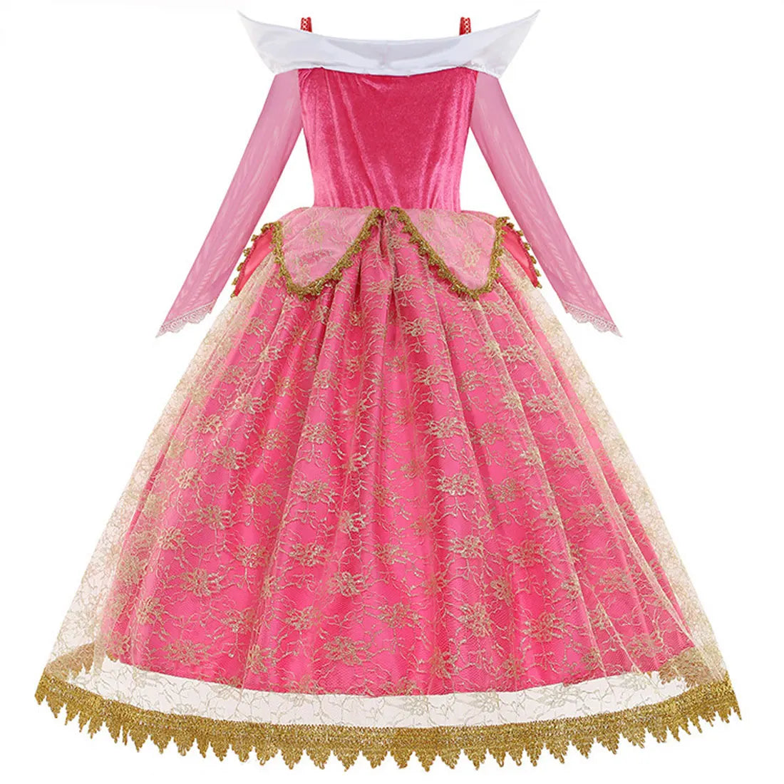Sleeping Beauty Aurora Princess Dress Girl Cosplay Off Shoulder Kids Gifts Fancy Party Girl Baby Fine Lace Dress Set