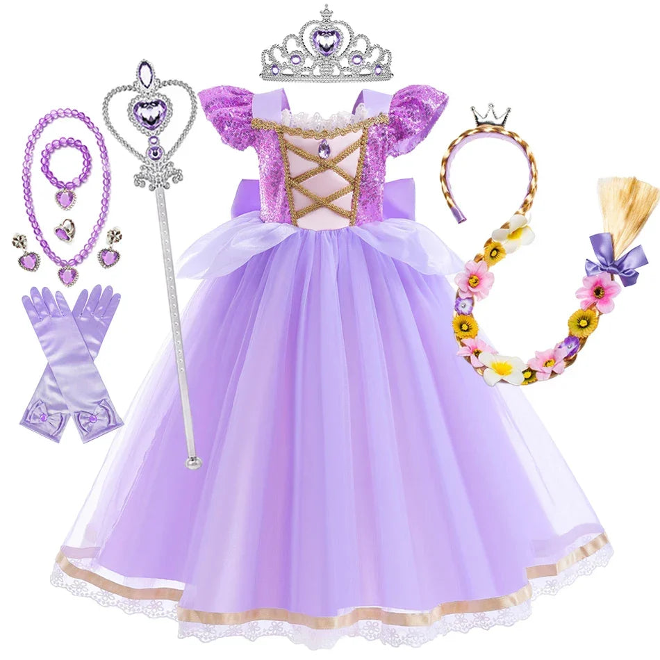 Summer Rapunzal Girl Princess Dress Cosplay Tangled Halloween Birthday Party Vestido Kids Birthday Costume