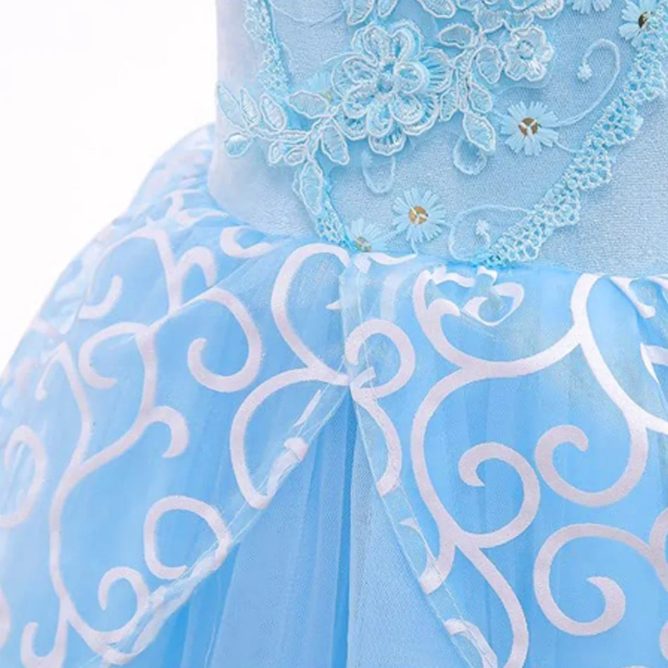 Girl Fancy Birthday Party Cinderella Ball Gown with Gloves Embroidery Floral Puffy Kids Princess Party Dress Fairy Glass Slipper