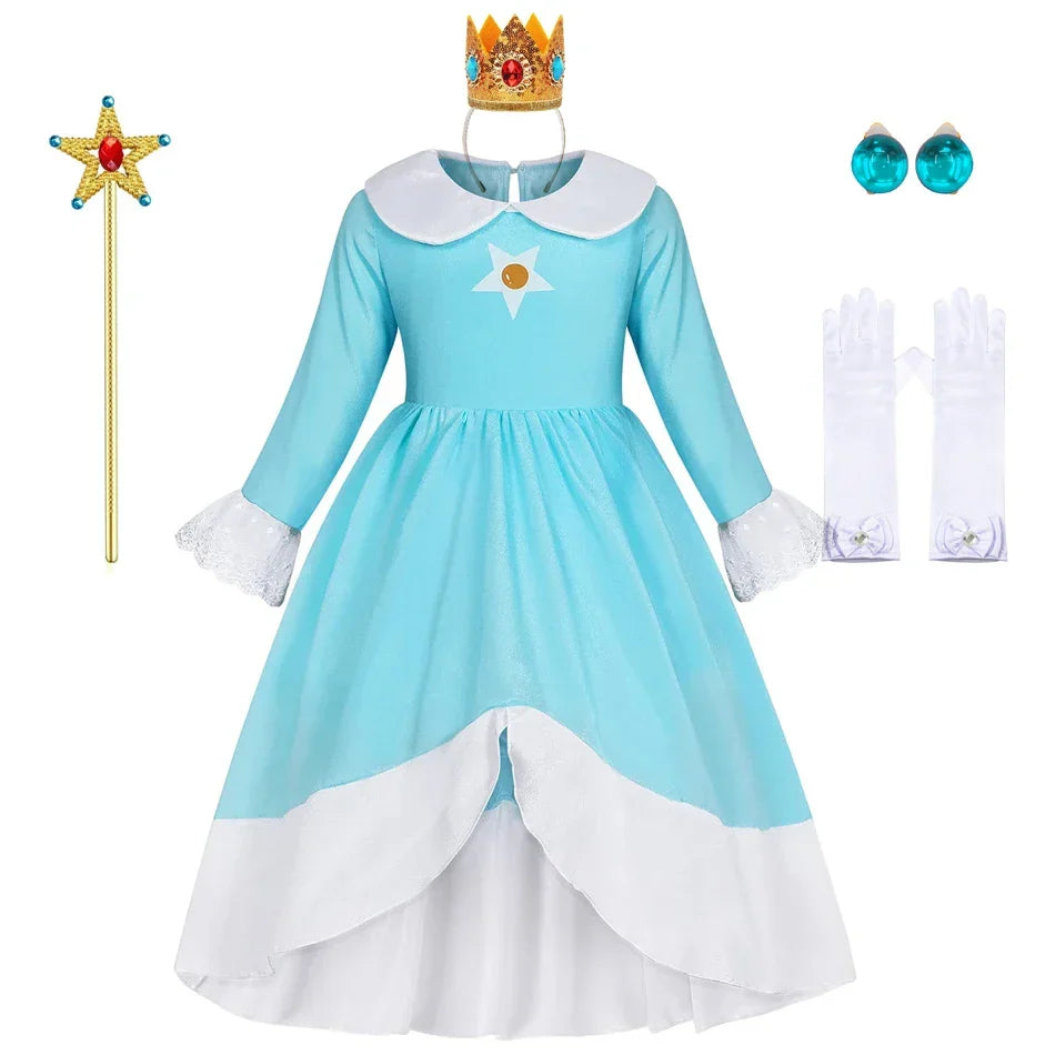 Dress Girls Peach Children Halloween Costume Game Role Play Princess Dress Long Sleeve