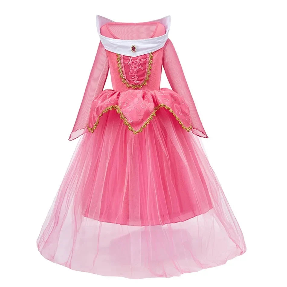 Girls Little Mermaid Aurora Costume Children Ariel Sleeping Beauty Dress Kids Peach Wedding Pink Fantasy Princess Disguise
