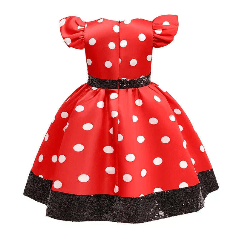 New Polka Dot Bow Sequin Little Fly Sleeve Princess Dress for Girls Christmas and Halloween Cosplay Performance Costume