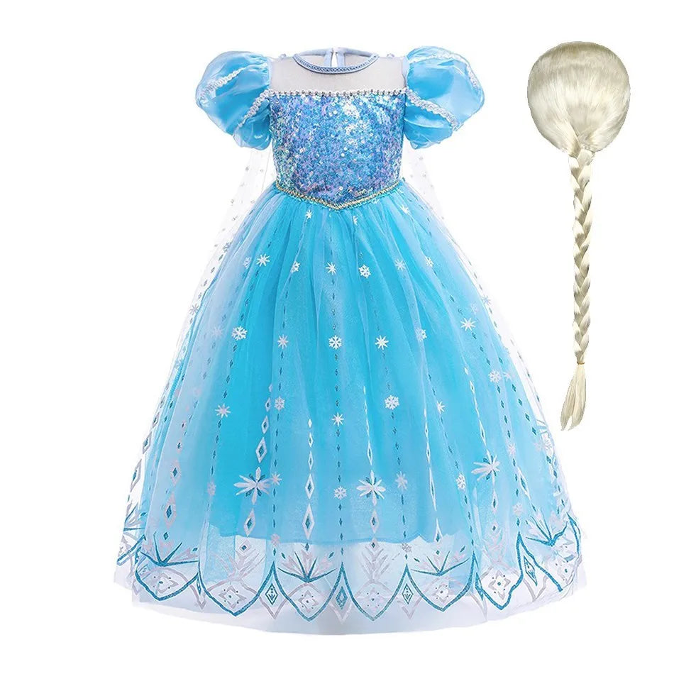 Children Snow Queen Costume Kids Elsa Cosplay Performance Sequins Disguise Girls Princess Party Elegant Fantasy Halloween Dress