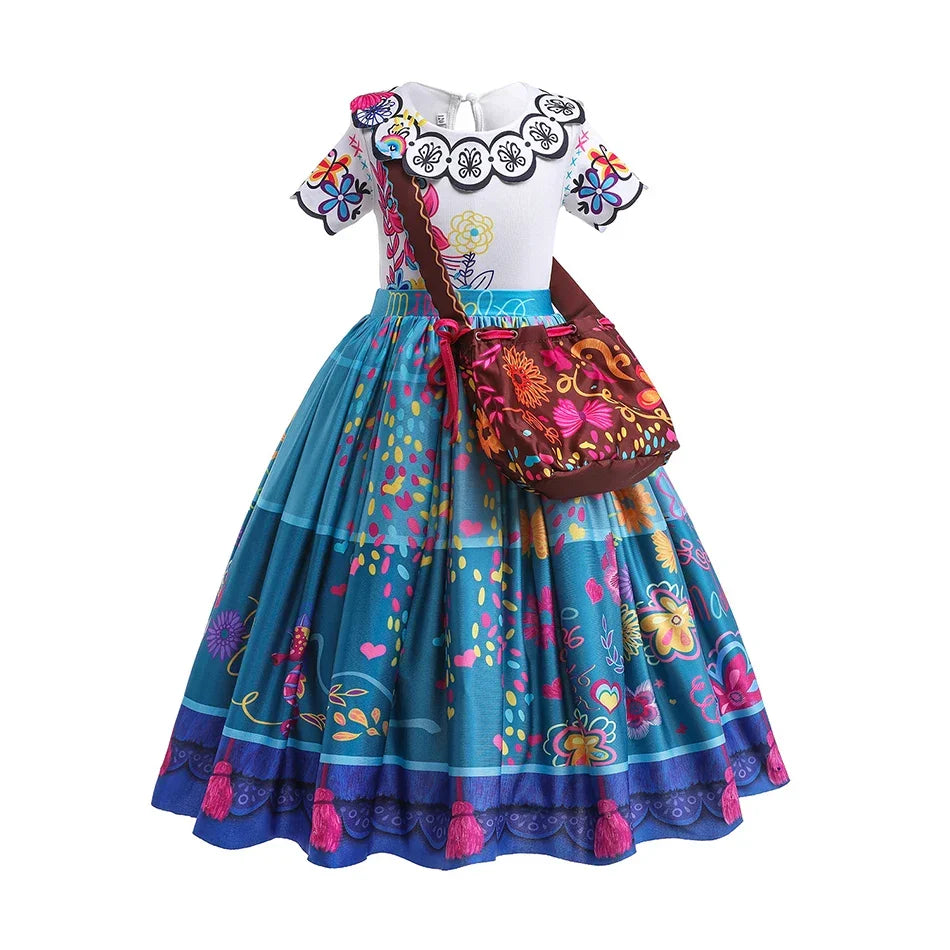 Girls Princess Costume Children Encanto Halloween Swing Flared Clothes Kids Printed Mirabel Cartoon Fantasy Cosplay Dress 3-12Y