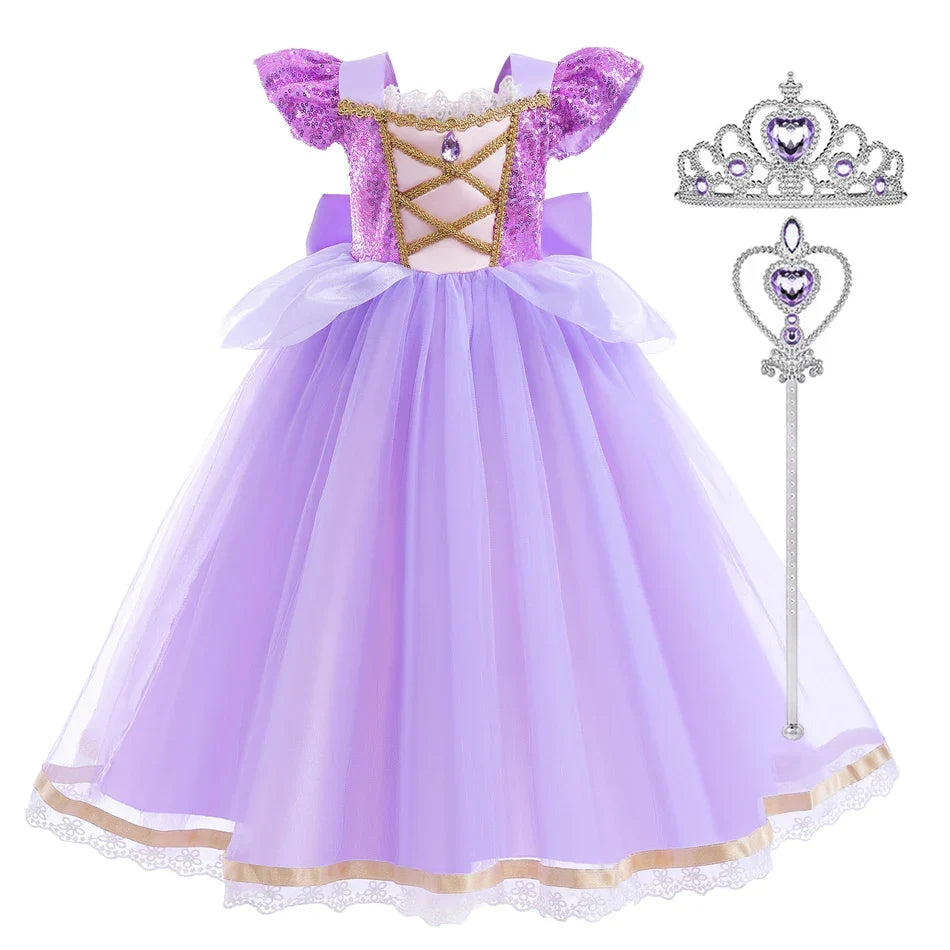 Summer Rapunzal Girl Princess Dress Cosplay Tangled Halloween Birthday Party Vestido Kids Birthday Costume