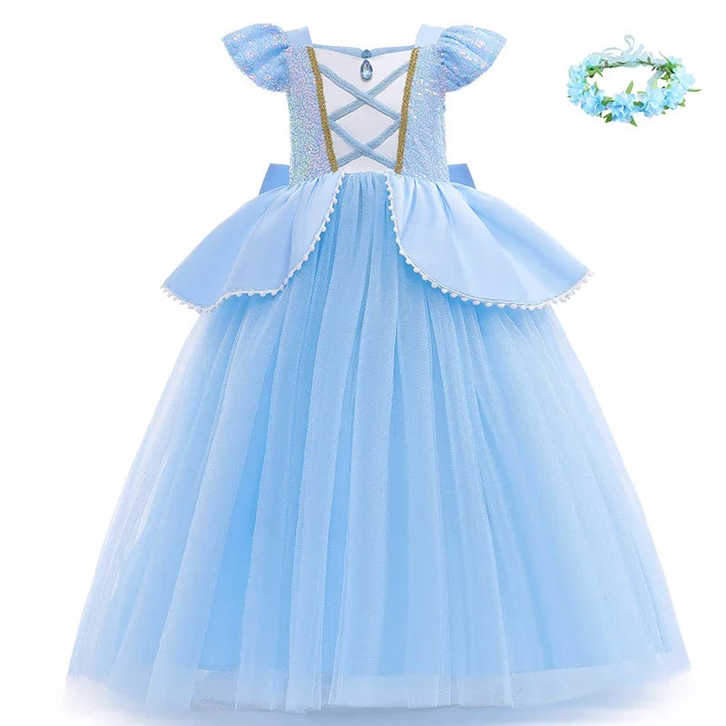 2-10Y Cinderelle Dress Princess Cosplay Costume for Girls Fancy Dress Up 2025 Kids Christma Birthday Party Outfit with Gloves