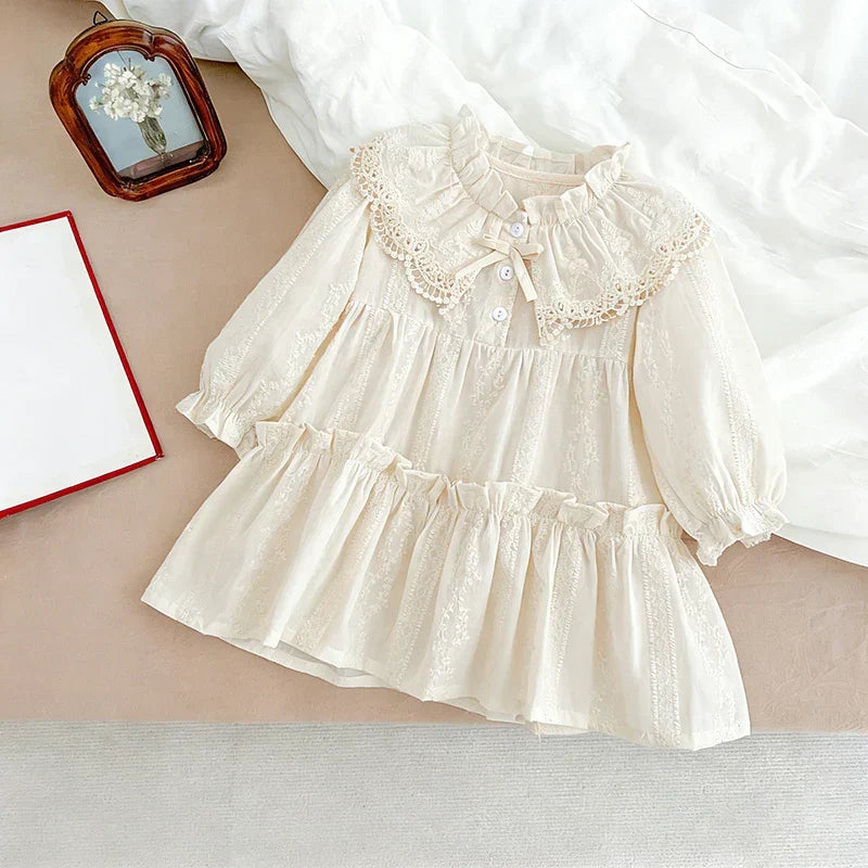 New Baby Girls Dress Girls Sweet Girl Dress Ruffle Trim Party Princess Dress Lace Collar Going Out Casual Dresses Little Clothes