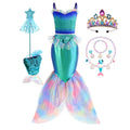 2024 NEW Two Pieces Mermaid Dress up Top and Tail Skirt Girls Off Shoulder Princess Dress Ariel Role Play Kids Halloween Apparel